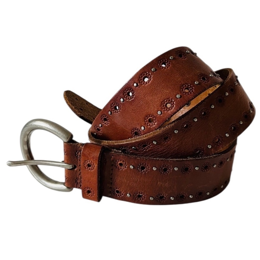 Fossil Flower Tooled Leather Western Style Belt Cowgirl Size Large - Picture 3 of 11
